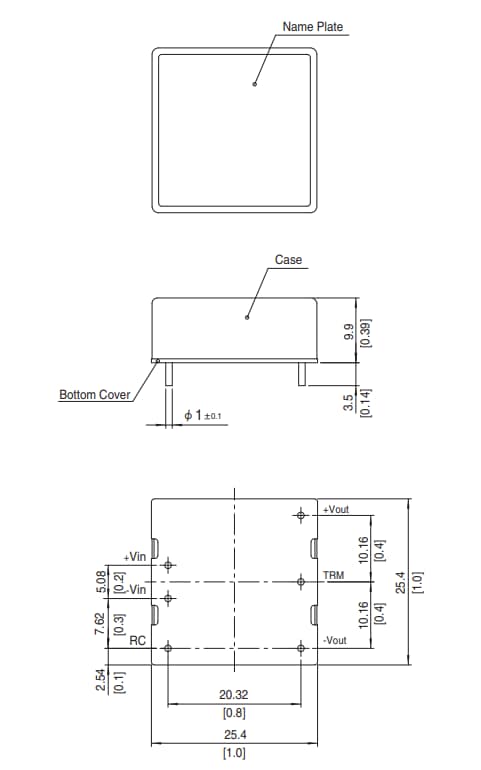 Mechanical Drawing - Cosel MGFS40 PCB Mount-Type DC-DC Converters